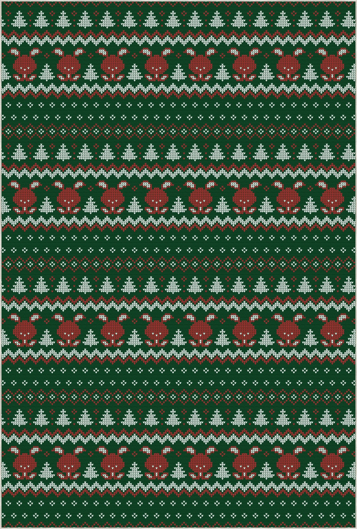 Weihnachtsteppich mit Rentier und Kiefernmotiv