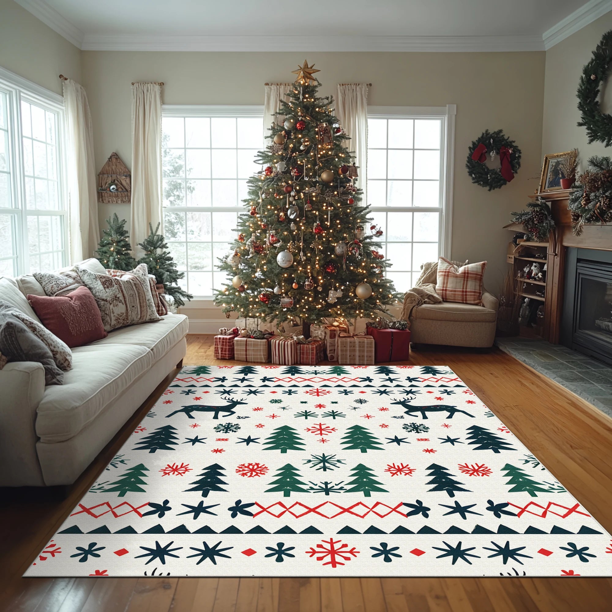 Waschbarer weißer nordischer Weihnachts-Teppich