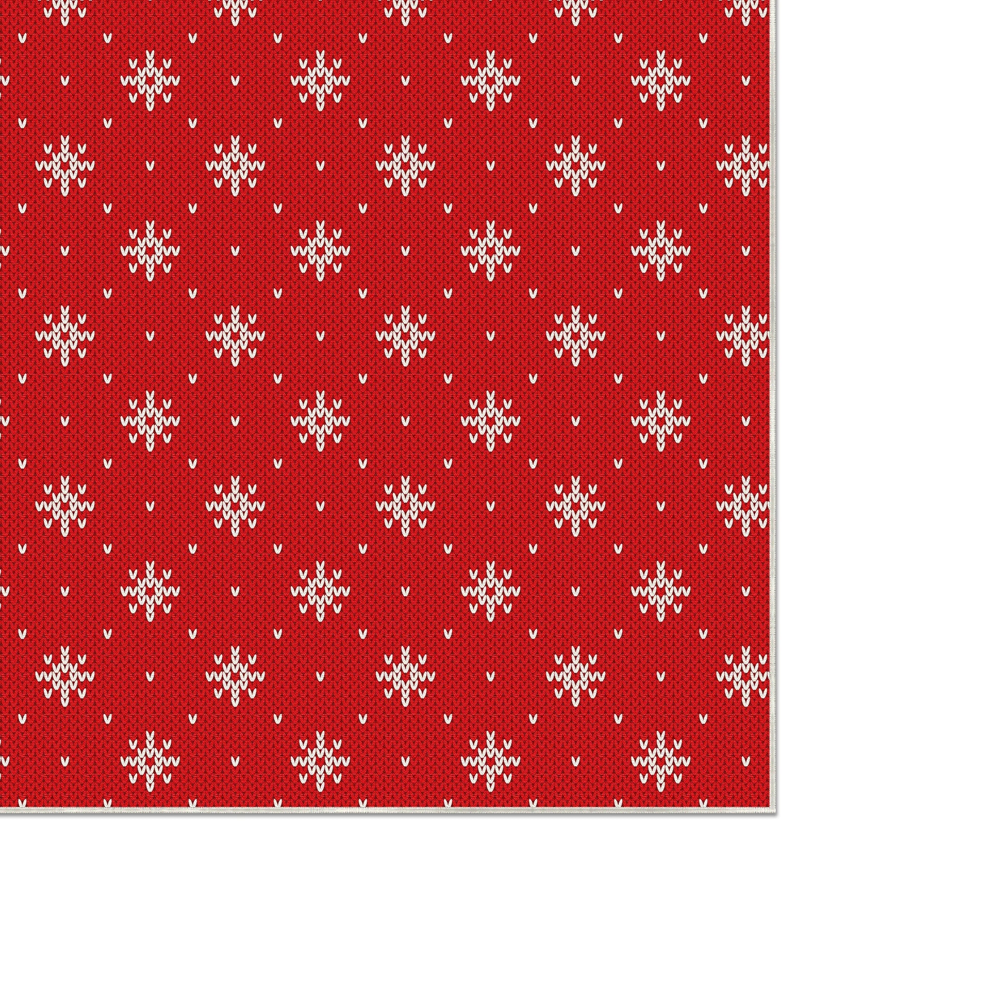 Waschbarer roter Schneeflocken-Strickteppich