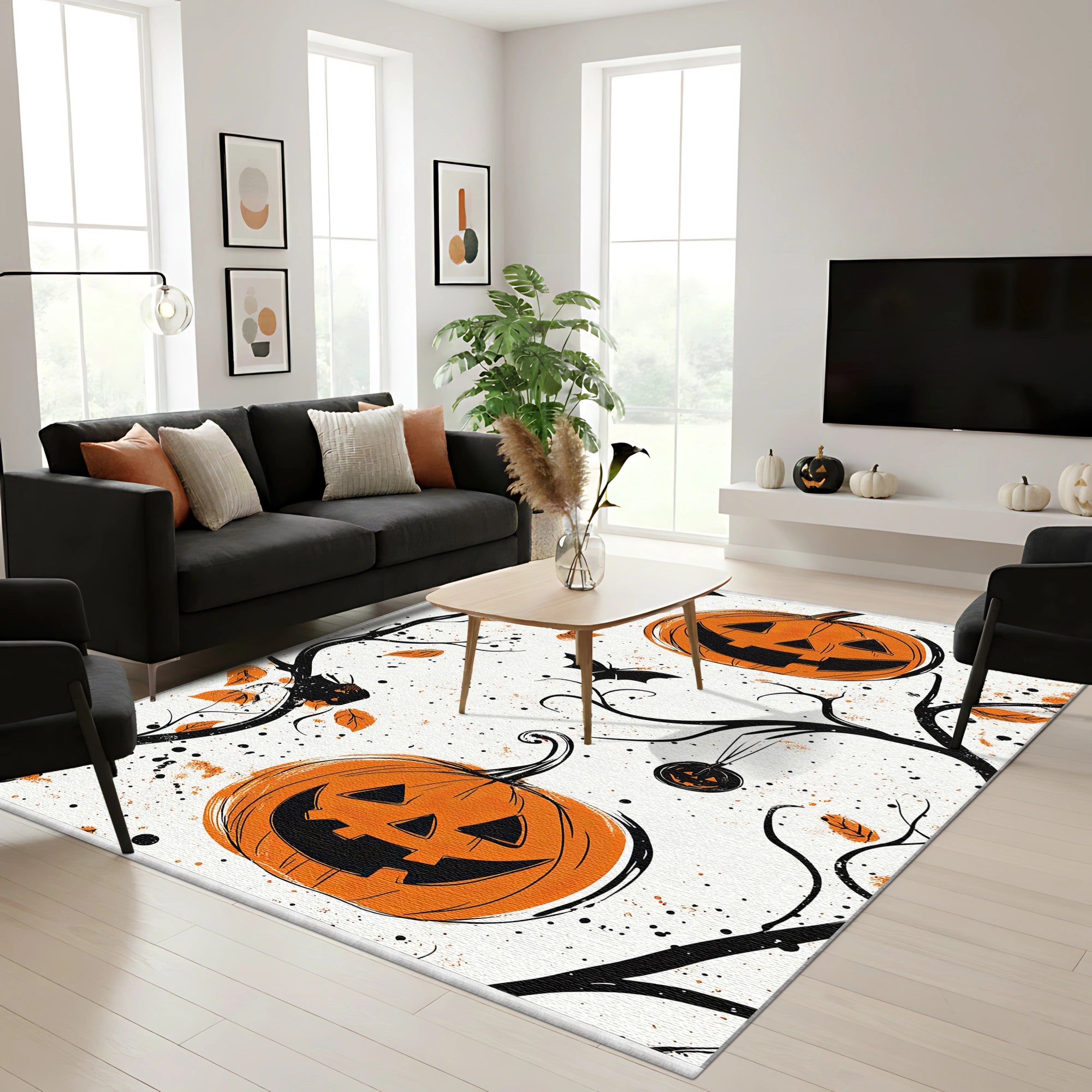 Minimalistischer Kürbis Herbst waschbarer Teppich