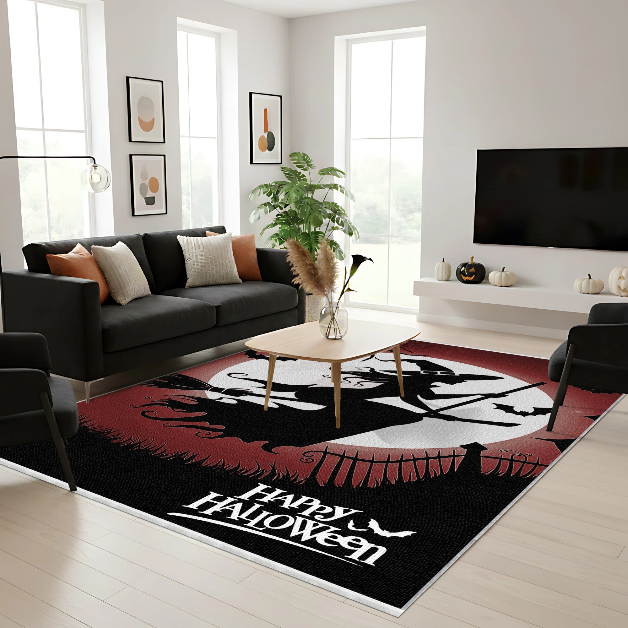 Fliegende Hexe Mond Halloween-Teppich