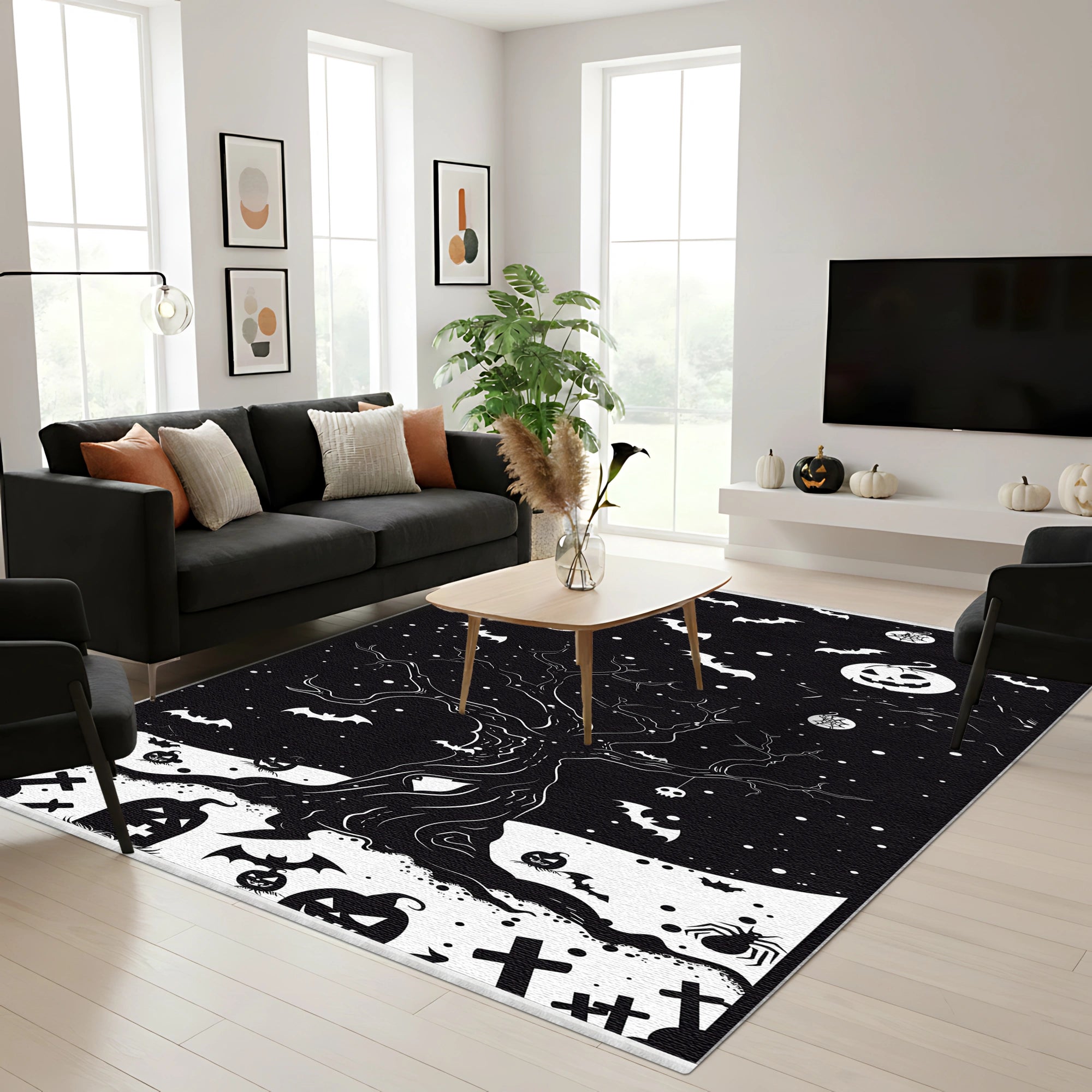 Gotischer schwarzer Baum Halloween-Teppich