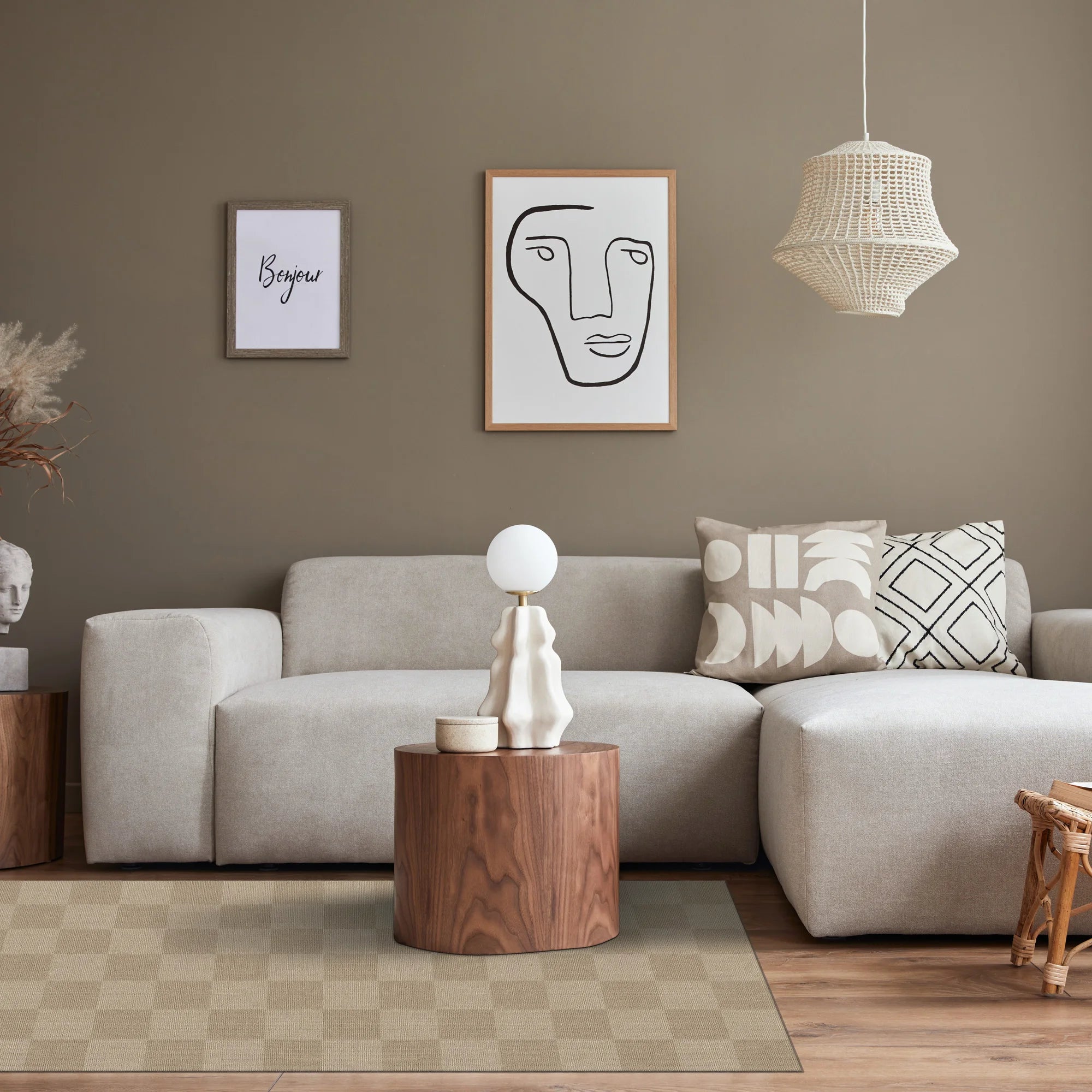 Modernes kariertes Jute-Optik Teppich