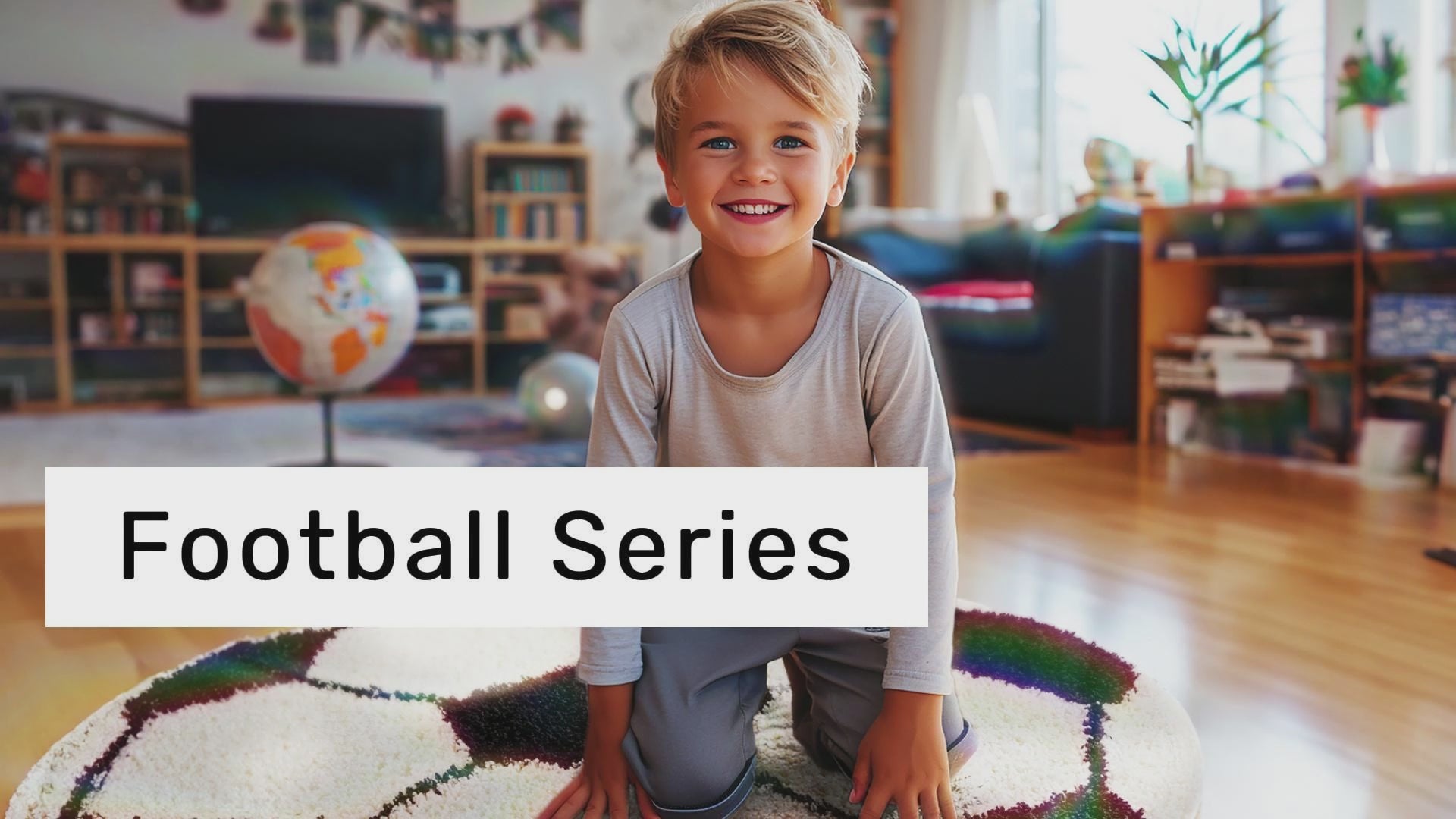 Runder Flauschiger Fußball Kinderteppich | Marineblau